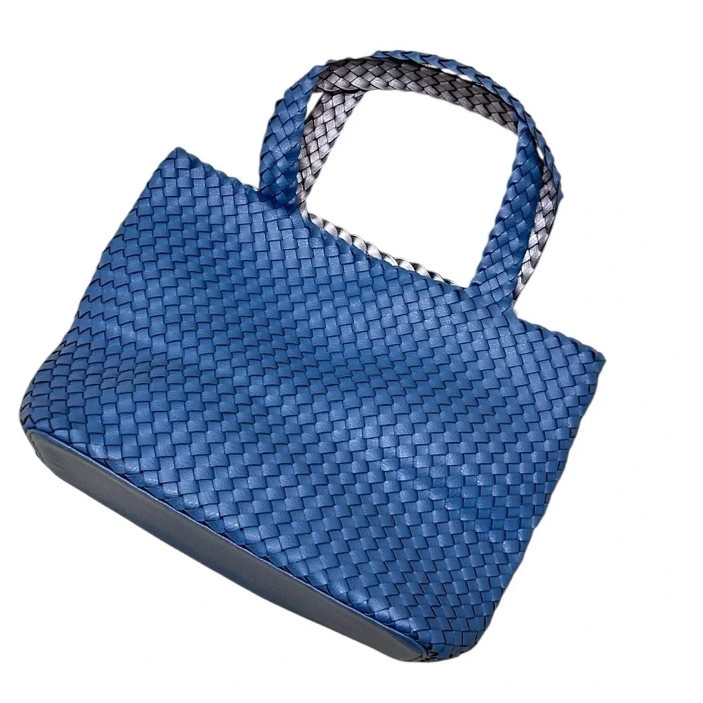 Unbranded reversible denim blue & silver Woven shoulder Tote Bag vegan leather